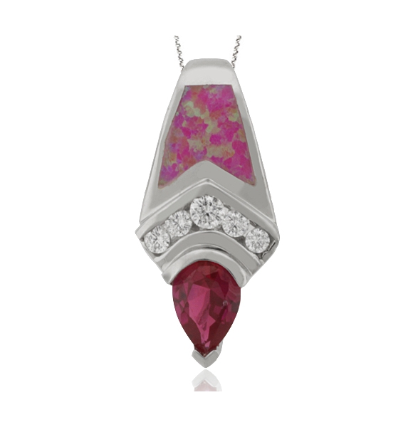 Dije de Plata con Piedra Rubí y Ópalo Rosa