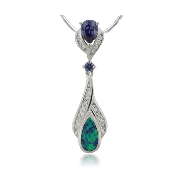 Dije de Plata Fina con Piedra Tanzanita en Corte de Pera