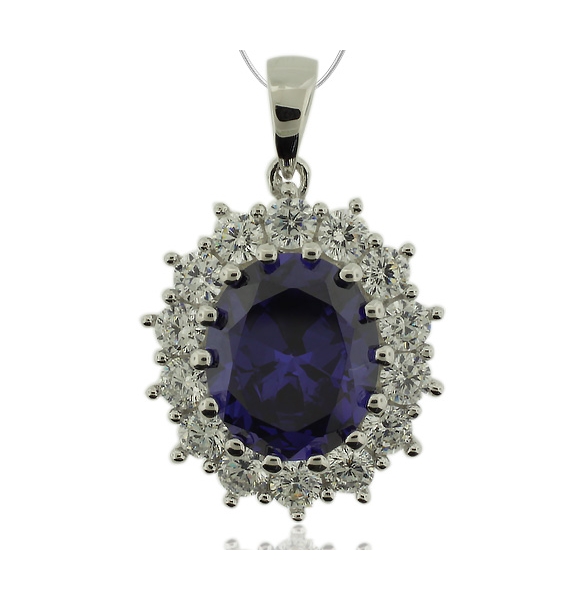 Dije de Plata Fina y Tanzanita en Corte Ovalado