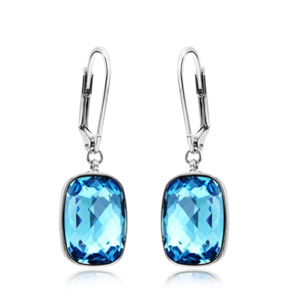 Preciosos Aretes de Cristal Swarovski con Rodio Color Aquamarina