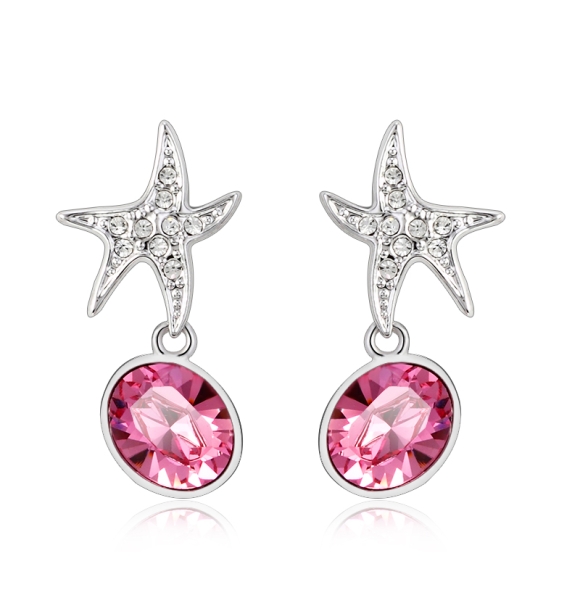 Divinos Aretes de Cristal Swarovski con Rodio en Forma de Ovalo con Estrella