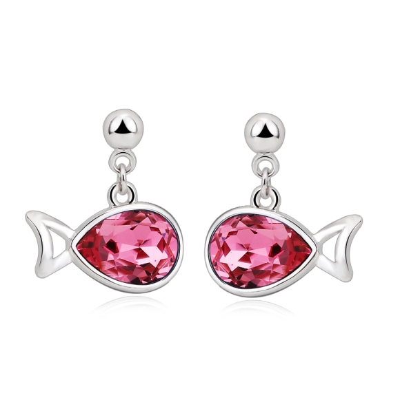 Aretes en Forma de Pez de Cristal Swarovski Rosados