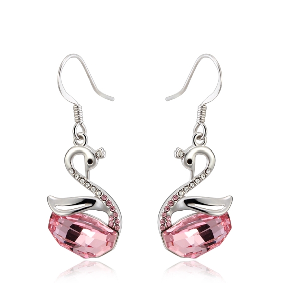 Hermosos Aretes de Swarovski con Rodio en Forma de Cisne Color Rosa