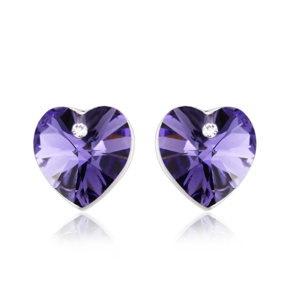 Hermosos Aretes Púrpuras de Cristal Swarovski En forma de Corazón