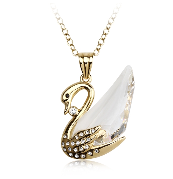 Collar de Cisne Swarovski Blanco con Baño de Oro Amarillo 18K