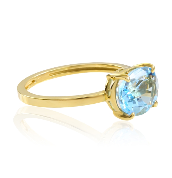 Anillo de Oro de 14K con Piedra Preciosa de Topacio Azul Genuino en Corte Ovalado