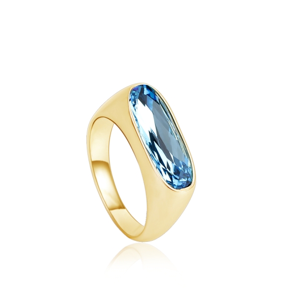 18K Baño de Oro Hermoso Anillo de Swarovski Color Azul