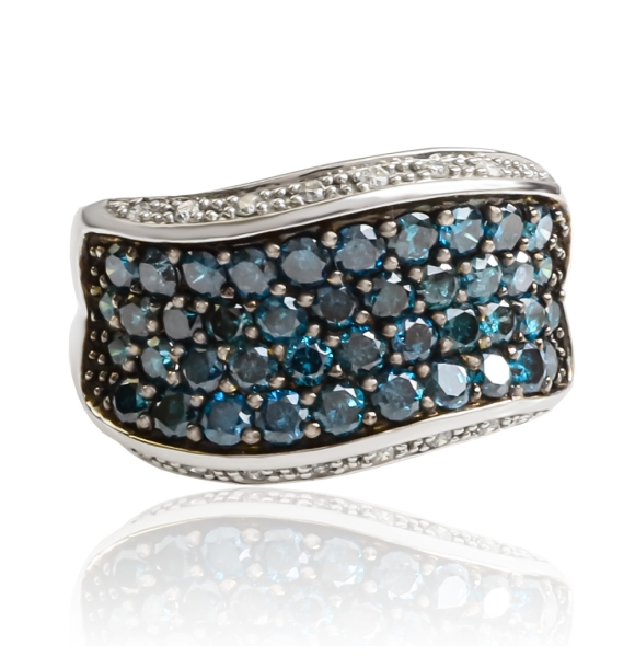 Anillo de Oro Blanco Macizo de 14K con Diamantes Azules