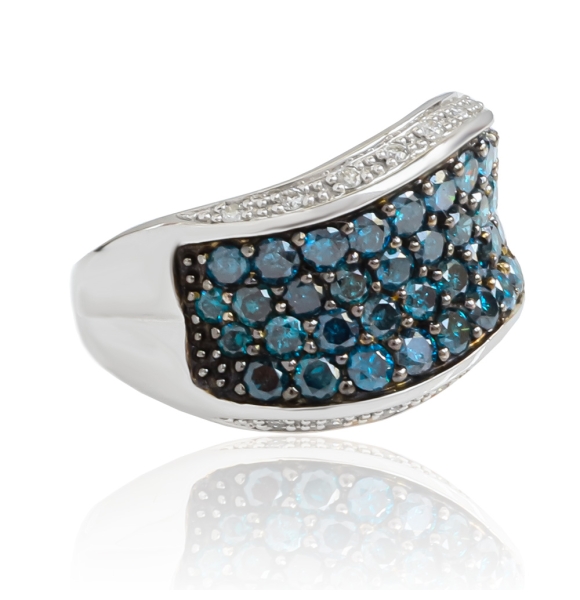 Anillo de Oro Blanco Macizo de 14K con Diamantes Azules