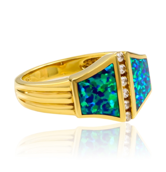 Anillo de Oro Macizo 14K con Diamantes y Opalo