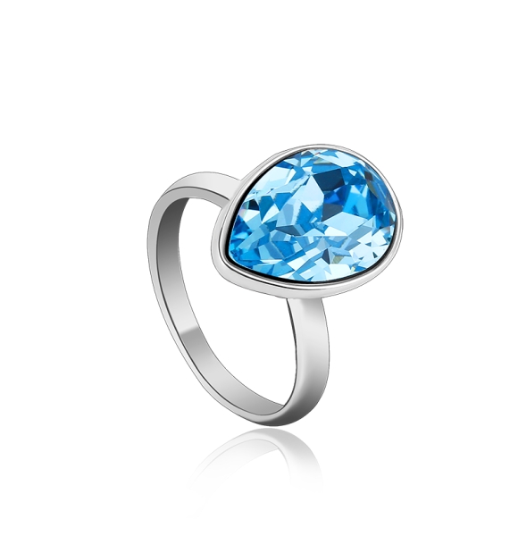 Anillo de Cristal Swarovski Azul en Forma de Gota