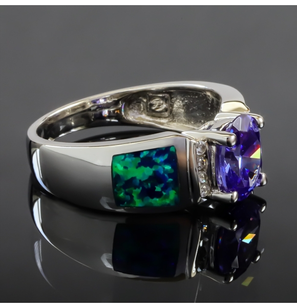 Anillo de Plata Fina de Ley con Tanzanita y Opalo Australiano