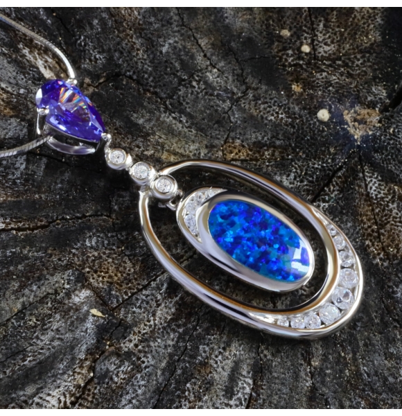 Dije de Plata Fina de Ley con Tanzanita y Ópalo Australiano