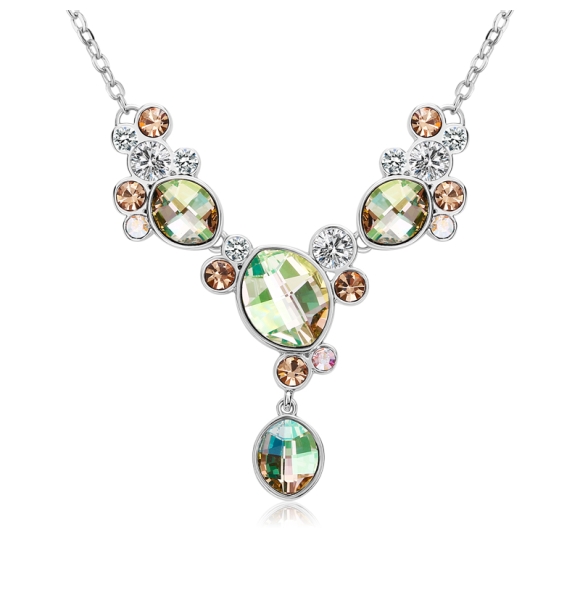 Hermoso Collar de Cristales Swarovski en Tonos Verde y Marron con Rodio
