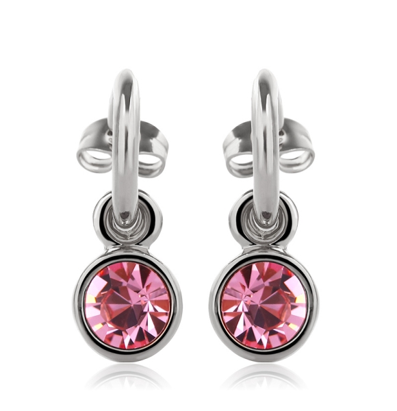 Bonitos Aretes Redondos de Cristal Swarovski Rosa