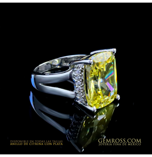 Enorme Anillo de Citrina en Plata 925