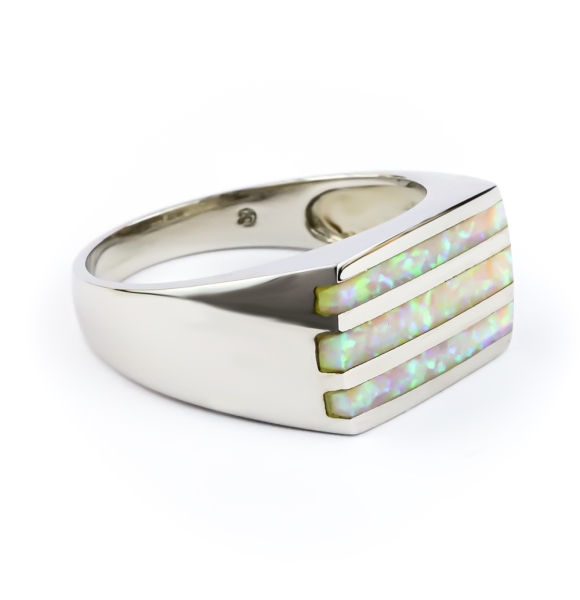 Anillo de Plata Con Opalo Blanco para Caballero