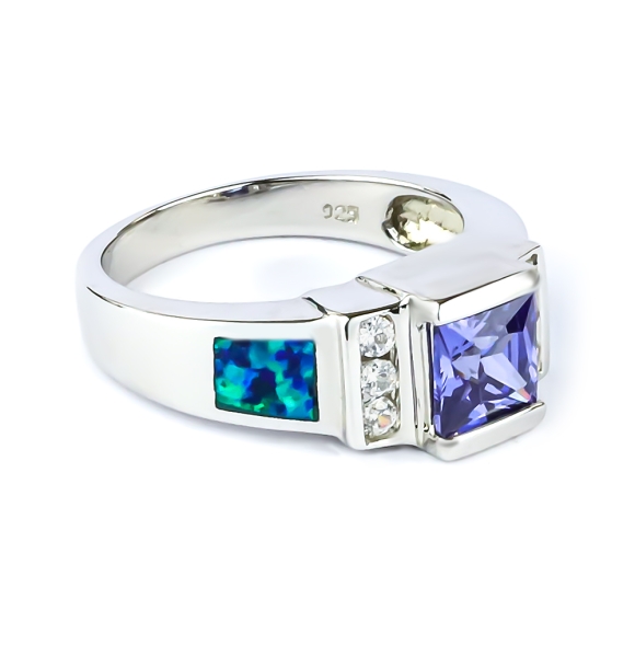 Hermoso Anillo de Plata con Tanzanita y Ópalo Australiano