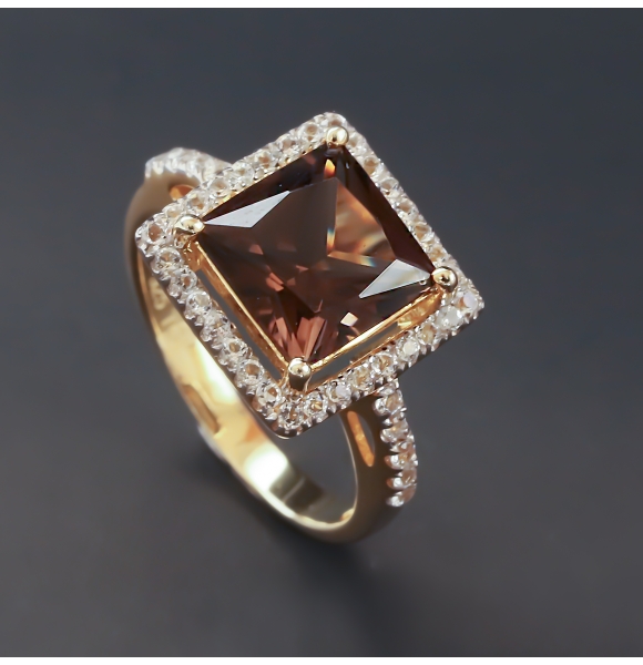 Anillo de Plata Esterlina con Topacio Ahumado Auténtico