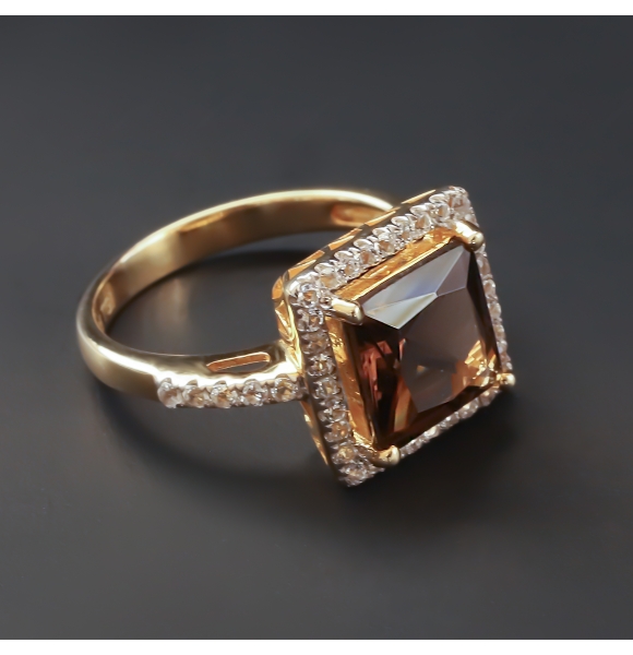 Anillo de Plata Esterlina con Topacio Ahumado Auténtico