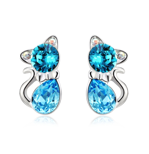 Aretes de Gatito de Cristal Swarovski Color Azul