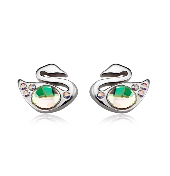 Aretes Color Verde de Swarovski con Rodio en Forma de Cisne