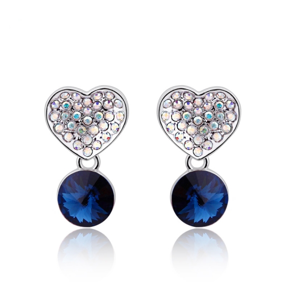 Aretes de Corazon Con Cristal Swarovski Color Azul