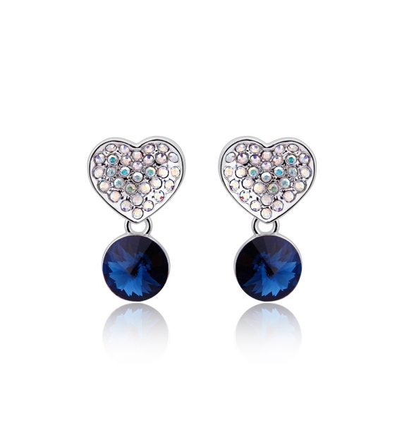 Aretes de Corazon Con Cristal Austriaco Color Azul