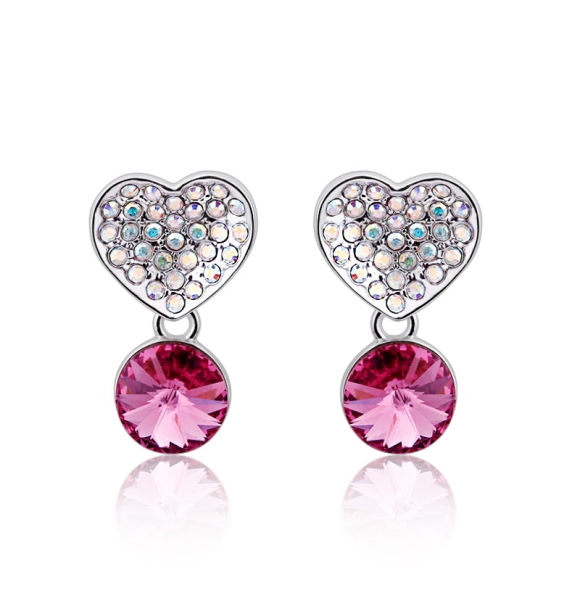 Lindos Aretes de Corazon Con Cristal Swarovski Color Rosa
