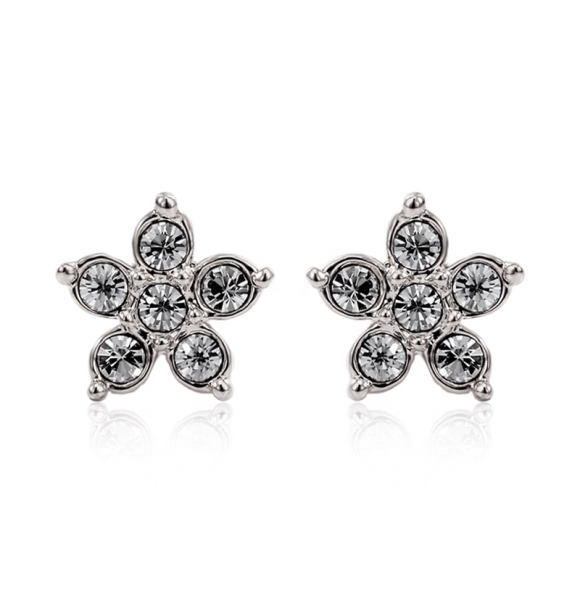 Aretes de Cristal Swarovski Color Blanco en Forma de Flor