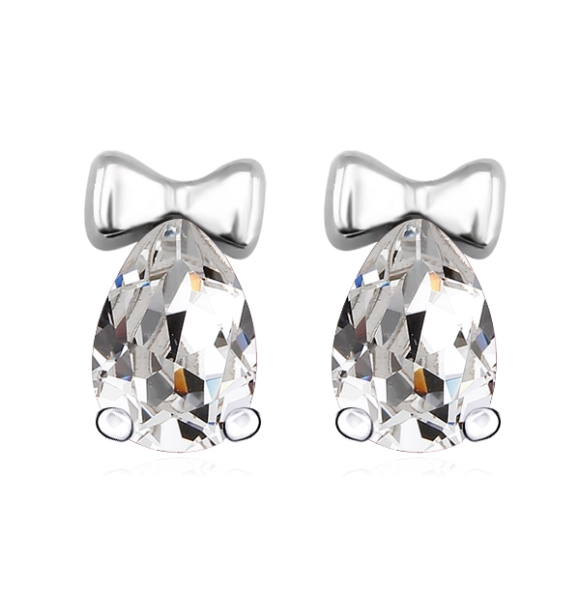 Aretes de Moño Blanco de Swarovski en Plata de Ley