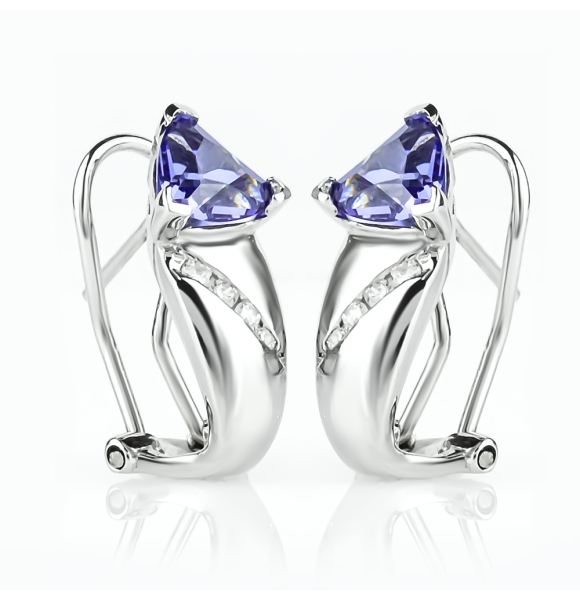 Aretes de Tanzanita Con Plata Cerradura de Omega