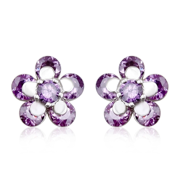 Aretes de Plata en Forma de Flor de Cristal Swarovski Color Amatista