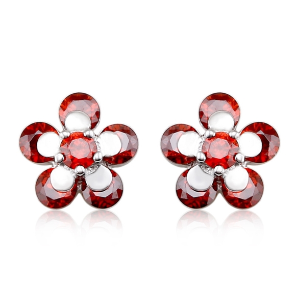 Aretes de Plata en Forma de Flor de Cristal Swarovski Color Rojo