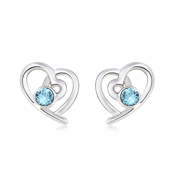 Aretes de Swarovski Color Azul con Rodio en Forma de Corazón