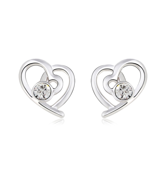Aretes de Swarovski Color Blanco con Rodio en Forma de Corazón