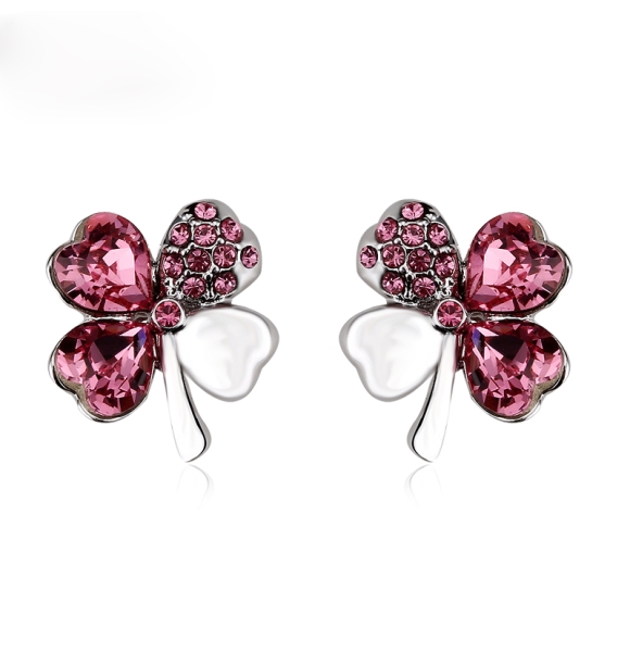 Aretes de Swarovski Color Rojo en forma de Trébol