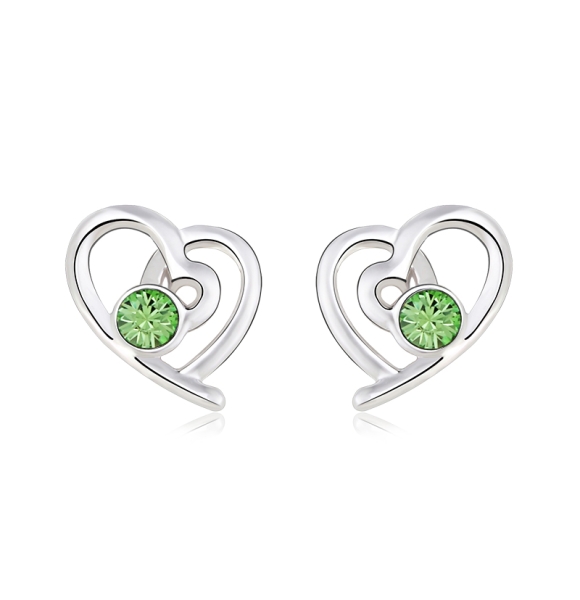 Aretes de Swarovski Color Verde con Rodio en Forma de Corazón