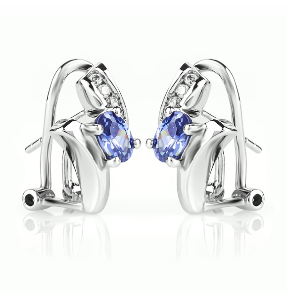 Aretes de Plata de Ley .925 con una Gema Tanzanita