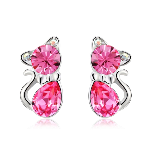 Aretes de Gatito de Cristal Swarovski Color Rosa