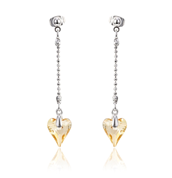 Aretes Largos de Corazón Swarovski Color Amarillo