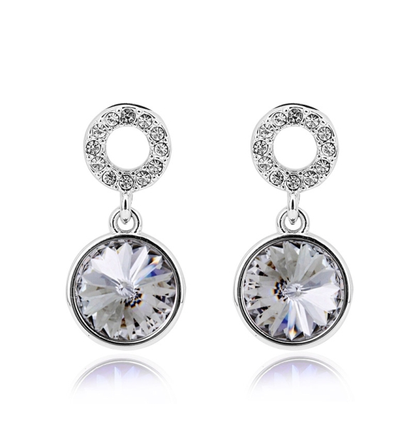 Aretes Redondos Cristal Swarovski En Color Blanco