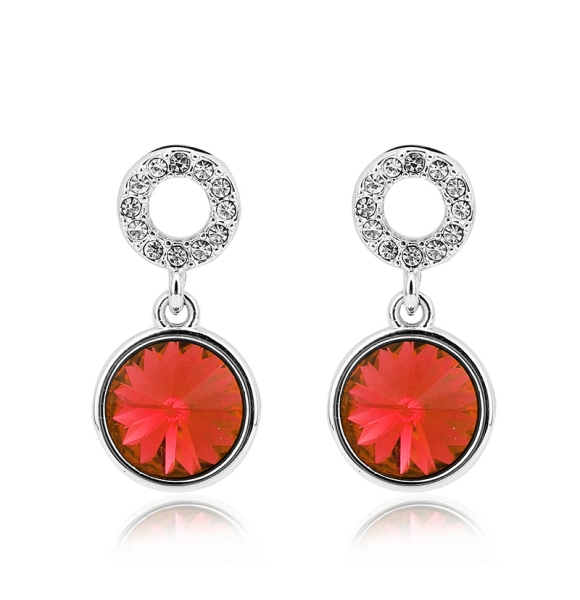 Aretes Redondos Cristal Swarovski En Color Rojo