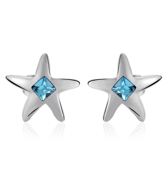 Aretes de Cristal Swarovski Color Azul en Forma de Estrella
