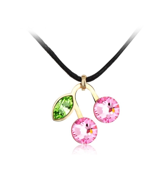 Collar Cristal Austriaco de Cerezas Color Rosa Claro