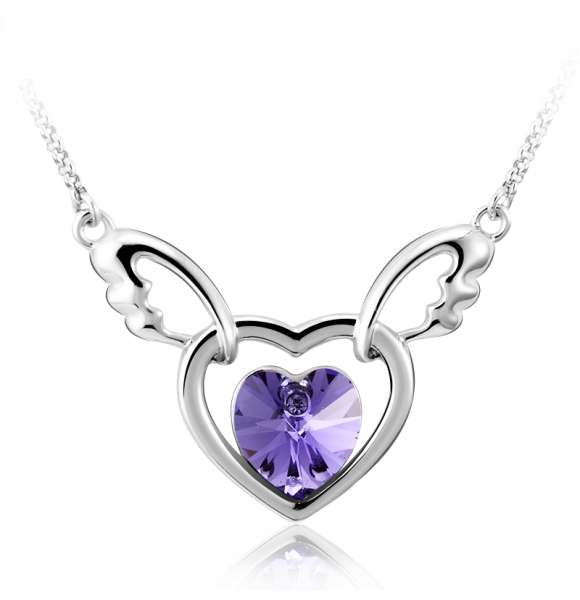 Collar de Cristal Swarovski Color Morado Chapado en Rodio en Forma de Corazón