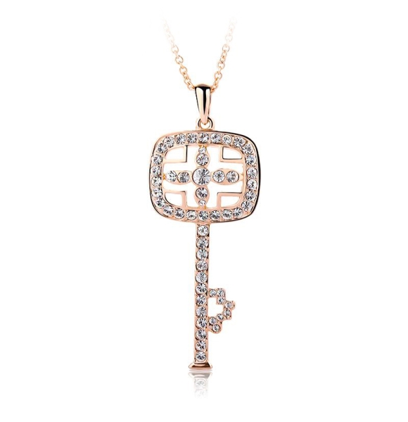 Collar de Llave con Cristal Swarovski y 18k Baño de Oro Rosa