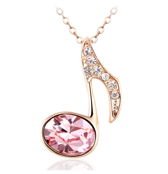 Collar Nota Musical Swarovski Rosa con Baño de Oro 18K