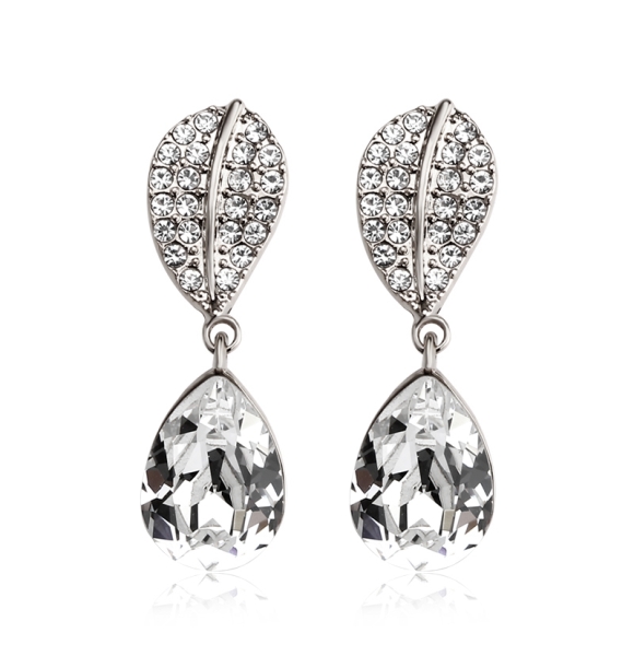 Hermosos Aretes de Cristal Swarovski Baño de 14k de Oro Blanco