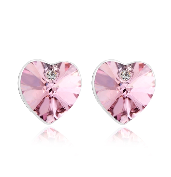 Hermosos Aretes de Cristal Swarovski Color Rosa En forma de Corazón